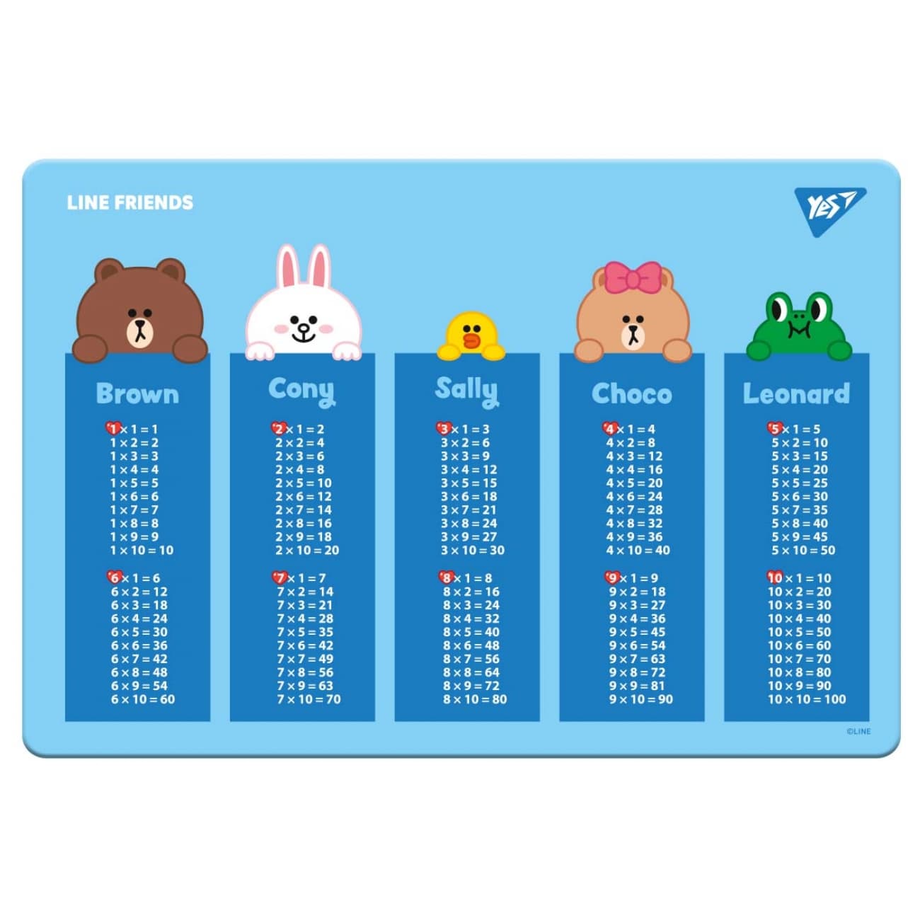 Подкладка для стола "Yes" №492174 Line Friends Таблица умножения(10)(200)