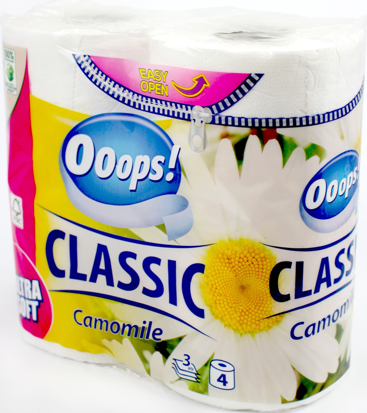 Туалетний папір "Ooops" Classic Ромашка 3шар. 140 відривів (4шт)(16)