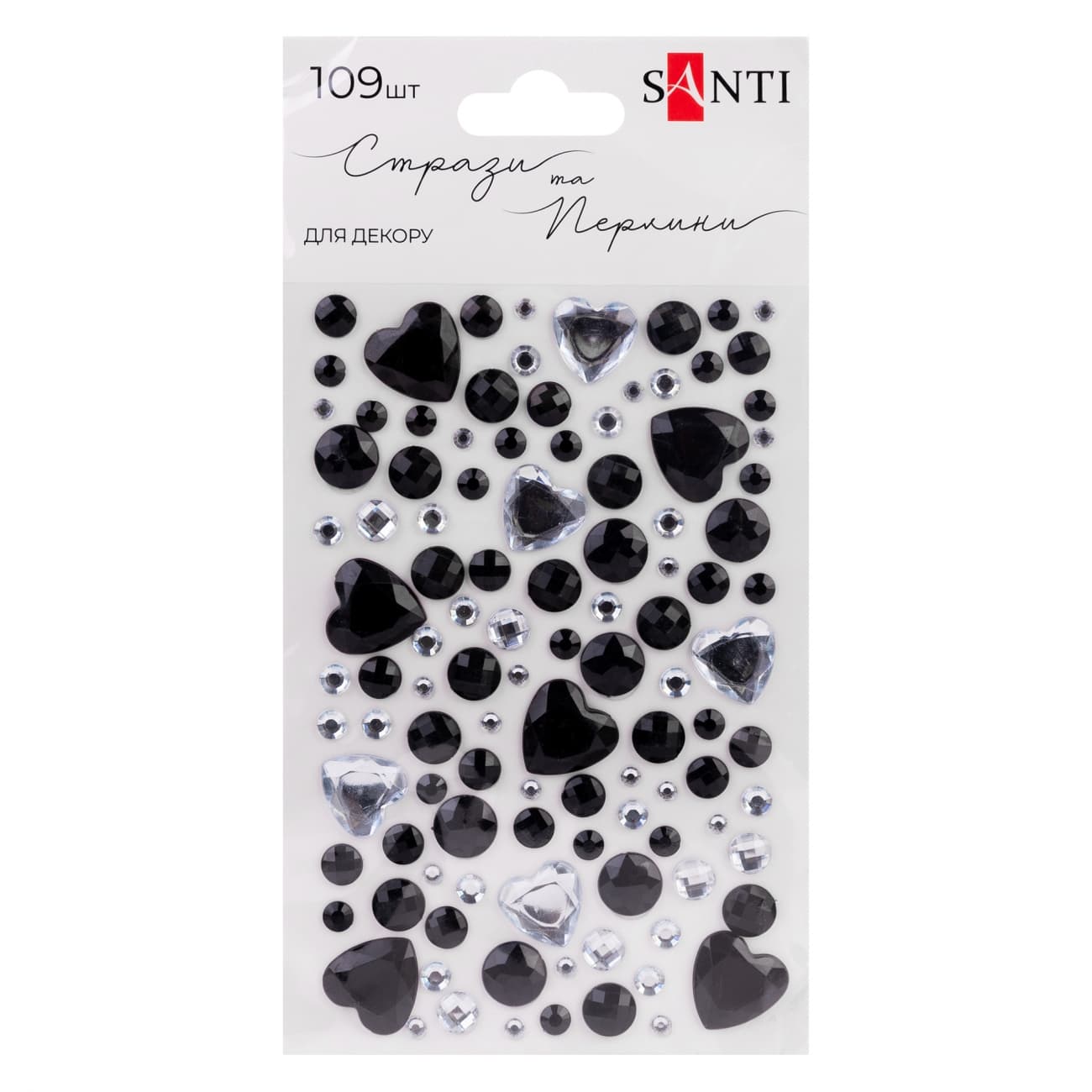 Стразы самокл. "Santi" "Heart mix" чёрные,серебро, 109шт №743008(12)