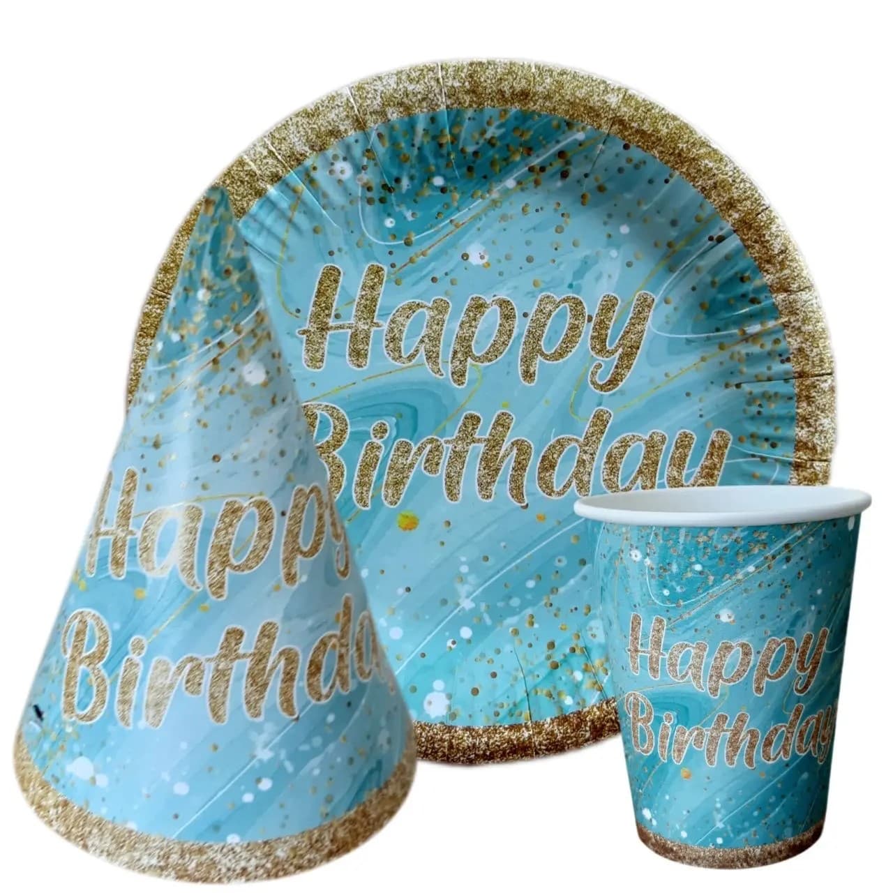 Набір посуду "Happy birthday" на блакитному №16801