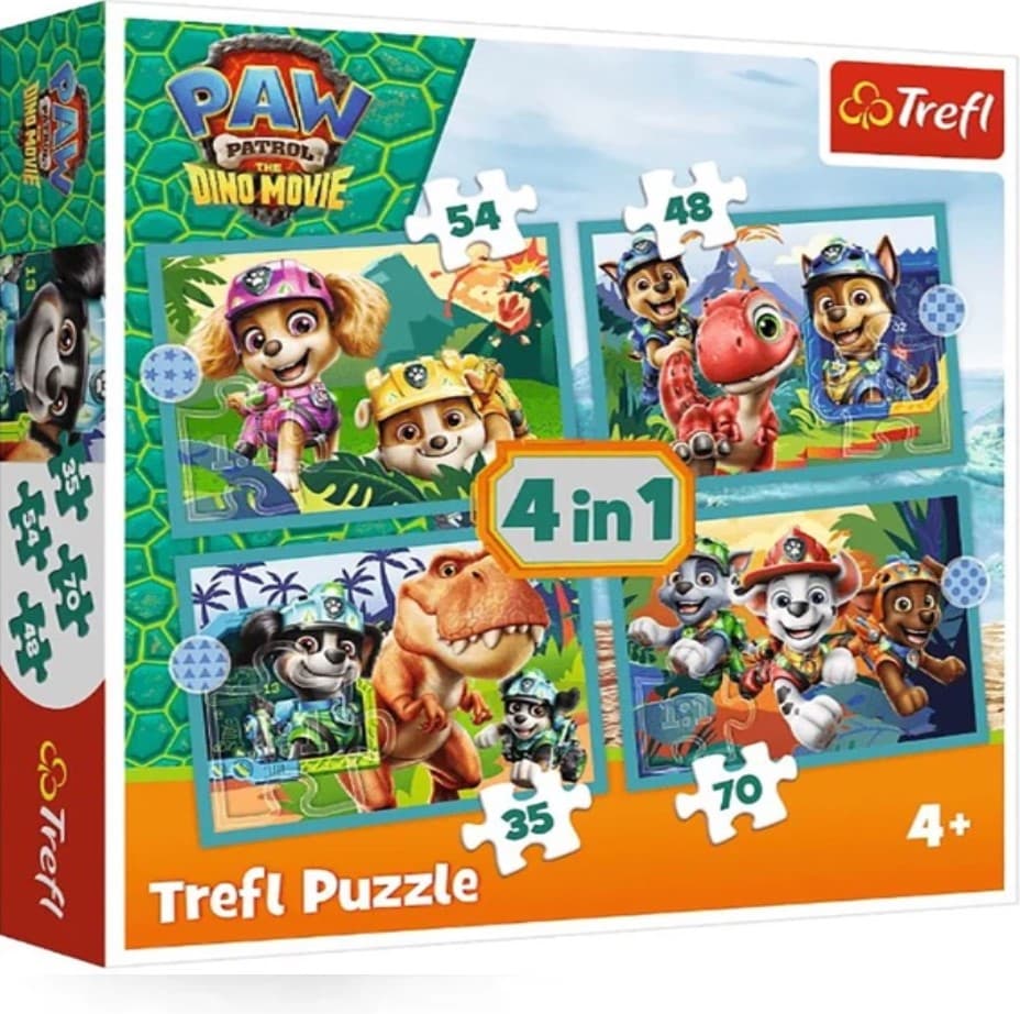 Пазли Trefl 4в1 PAW PATROL Казки з острова динозаврів.THE DINO MOVIE №34687