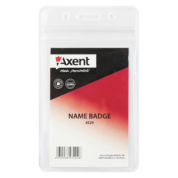 Бейдж Axent вертикальный 54 х82 мм, замок zip lock, прозрачный (10) 4529