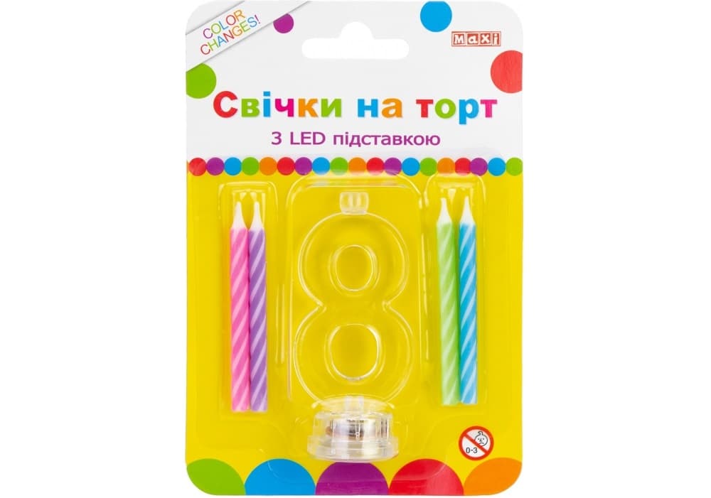 Набор свечей в торт 4 шт с LED светятся Цифра-8 (12) MX701007-8
