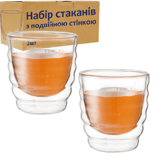 Набір склянок скло 2 шт 200 мл з подвійною стійкою S&T (12) №202-7