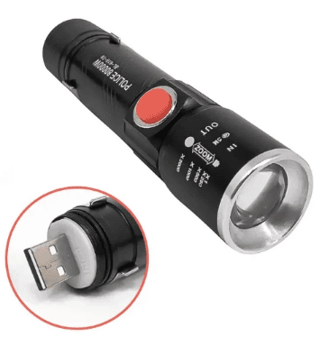 Ліхтар акум. метал. ЗП microUSB,кліпса, 4 режими №BL-616-XPE-USB(60)