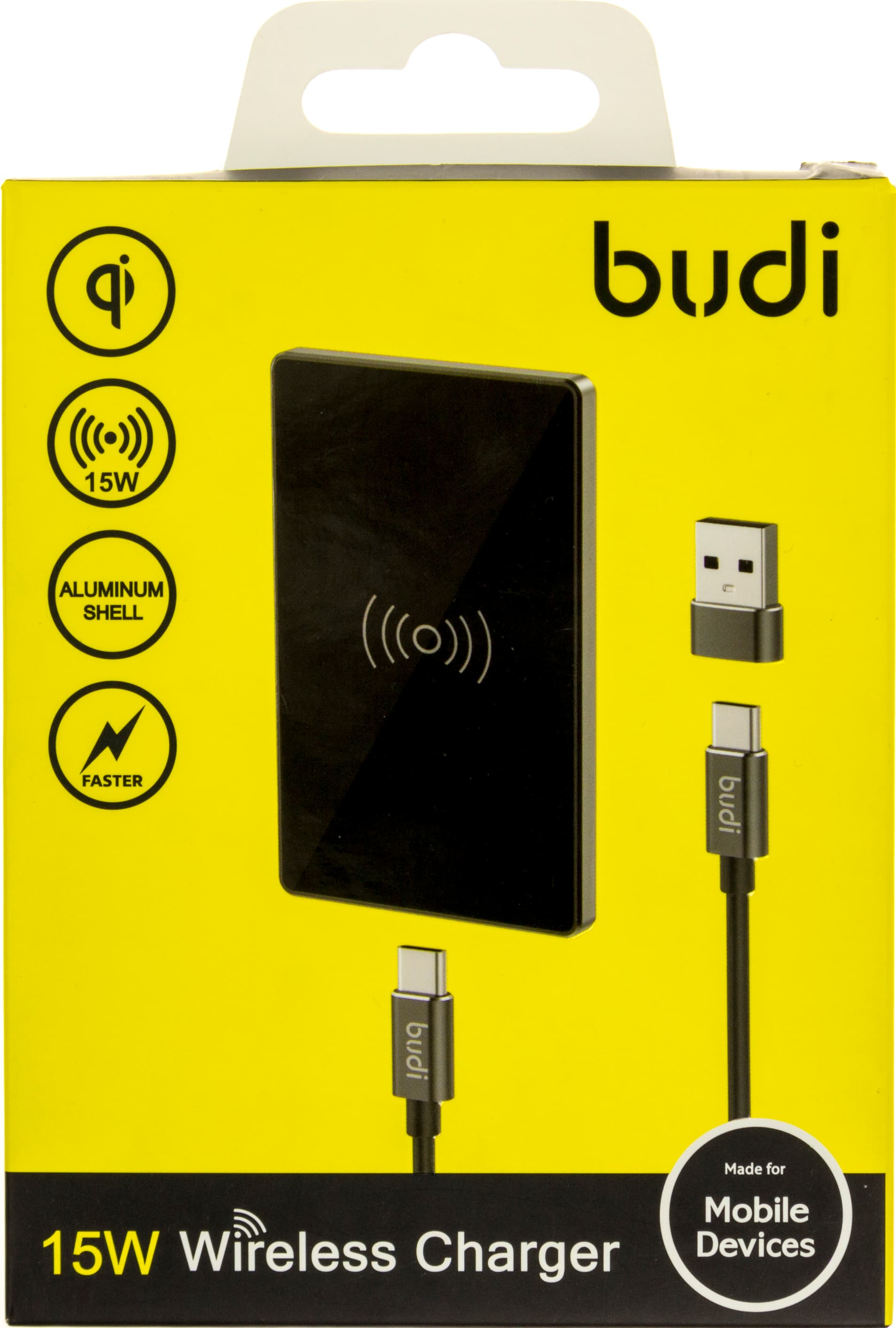 Зарядное устройство индукционное Budi №M8J3300-BLK USB+Type-C 15W