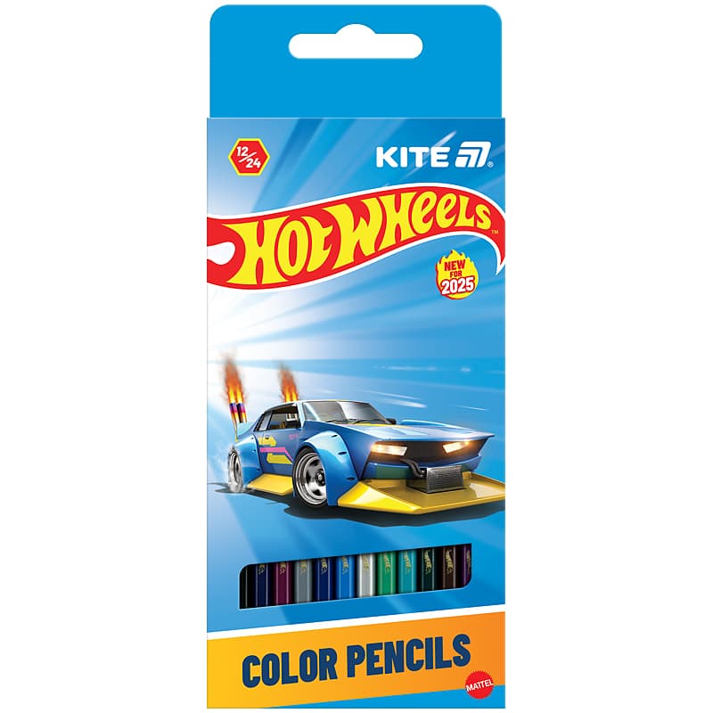 Олівці кольор. 12 кольор. "Kite" №HW25-054 Hot Wheels двостор.(12)(240)