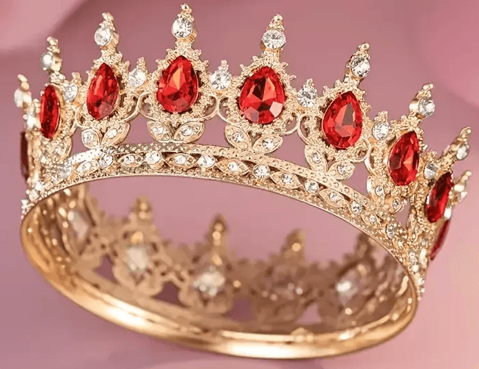 Корона метал. з піками,золото з червоним камінням 12,5х5,5см №15447